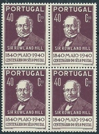 Portugal 1940 Postal Stamp Centenary  Sir Rowland Hill - 1º Centenário Do Selo Postal Block Of 4 MNH - Rowland Hill