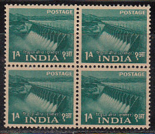 Delcampe - 1a Tilaya Dam,  India MNH Five Year Plan 1955, Hydro Energy Dam, Agriculture, Water Management, Block Of 4, - Blocs-feuillets