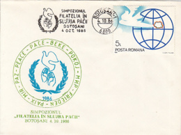 76914- BOTOSANI PHILATELIC EXHIBITION, PEACE, DOVE,  SPECIAL COVER, 1986, ROMANIA - Covers & Documents