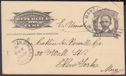 1904-EP-153 CUBA REPUBLICA. 1904. Ed.70. JOSE MARTI POSTAL STATIONERY. 1906. MANZANILLO A US. - Covers & Documents