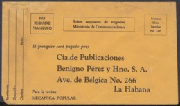 1958-EP-20 CUBA REPUBLICA. NO REQUIERE FRANQUEO. MECANICA POPULAR. PRIVATE POSTAL STATIONERY. - Storia Postale