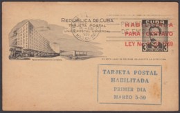 1959-EP-72 CUBA REPUBLICA. 1959. Ed.102. TIPO I. 1c JOSE MARTI POSTAL STATIONERY FDC. - Lettres & Documents