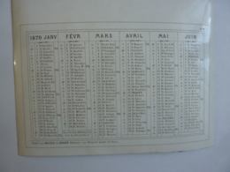 ALMANACH 1870  CALENDRIER SEMESTRIEL  NON DECOUPE   Imprimeur Mayoux Et Hon0ré - Klein Formaat: ...-1900