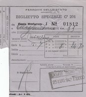 9300-BIGLIETTO SPECIALE 3° CLASSE MILITARI DA CASALE MONFERRATO-ALESSANDRIA-1942 - Europe