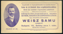 SZÁMOLÓ CÉDULA  Régi Reklám Grafika , Weisz Samu, Dohány U.1.   /  Vintage Adv. Graphics BAR TAB, Samu Weisz Dohány St.  - Non Classés