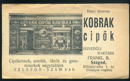 SZÁMOLÓ CÉDULA 1910-20. Cca. Régi Reklám Grafika , Szeged, Kobrak Cipő, Menetrenddel !!  /  Vintage Adv. Graphics BAR TA - Zonder Classificatie