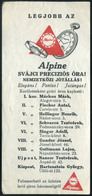 SZÁMOLÓ CÉDULA 1910-20. Cca. Régi Reklám Grafika , Alpine óra, Budapesti órás üzletek Felsorolása  /  Vintage Adv. Graph - Non Classés