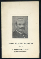 MENÜKÁRTYA 1941. Budapest, Tisza-Serleg Vacsora "Étrend" Ritka Darab! / MENU CARD 1941 Budapest, Rare - Ohne Zuordnung