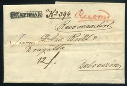 SZATMÁR 1842. Szép "recom" Portós Levél, Tartalommal "SZATHMAR" Deberecenbe Küldve - ...-1867 Préphilatélie