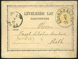 ÁROKSZÁLLÁS 1871. Díjjegyes Levlap Luxus Bélyegzéssel Pestre Küldve  /  1871 Stationery P.card Luxury Pmk To Pest - Oblitérés