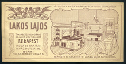 SZÁMOLÓ CÉDULA Régi Reklám Grafika , Lakos Lajos,tűzhely  /  Vintage Adv. Graphics BAR TAB, Lajos Lakos, Stoves - Unclassified