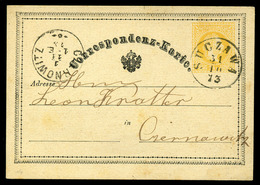 AUSZTRIA BUKOVINA Suczawa  1873. Díjjegyes Levlap, Héber Szőveggel  /  Stationery P.card Hebrew Script - Brieven En Documenten