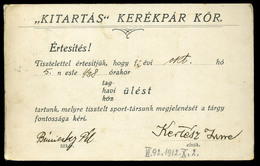 KERÉKPÁR Kitartás Kerékpár Kör Régi Levelezőlap 1912 - Ohne Zuordnung