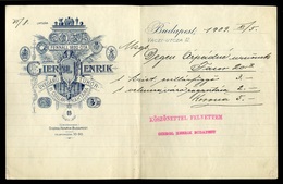 BUDAPEST 1909. Giergl Henrik, Üvegárú , Tükör  Fejléces,céges Számla - Unclassified