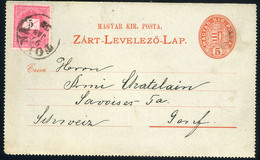 TOLNA 1897. Kiegészített Zárt Díjjegyes Lap Svájcba Küldve  /  Uprated Sealed Stationery Card To Switzerland - Oblitérés