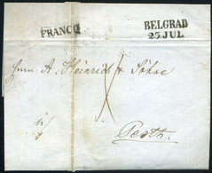 BELGRAD 1854. Portós Levél Pestre Küldve, A Semlin-is Fertőtlenítő állomás Bélyegzésével  /  BELGRADE Postage Due Letter - ...-1867 Préphilatélie