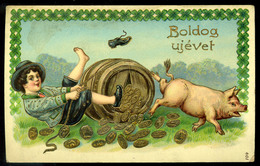 1913.12.31. MALACOS üdvözlő Képeslap, Szilveszteri Bélyegzéssel!  /  PIG New Years Greeting Vintage Pic. P.card - Varkens