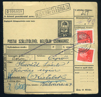 KISKUNFÉLEGYHÁZA 1933. Csomagszállító Arcképek 2*20f Kistelekre - Covers & Documents