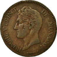 Monnaie, Monaco, Honore V, 5 Centimes, Cinq, 1837, Monaco, TB+, Cuivre - Charles III.