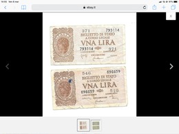 2 BANCONOTE 1 LIRA Luogotenenza 1944 : DiCristina/Cavallaro/Parisi.... - Italië – 1 Lira