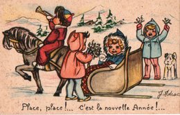 CARTE BONNE ANNEE - Traîneau Avec Enfants . - Neujahr