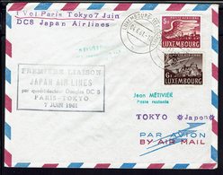 Luxembourg - 1961 - P Aérienne 5 F + 6 F Sur Enveloppe 1er Vol Paris Tokio Par DC 8 Japan Air Lines - B/TB - - Covers & Documents