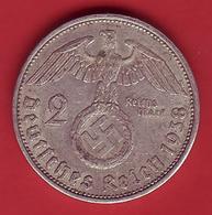 - ALLEMAGNE - Troisième Reich - 2 Reichsmark - 1938 A - Argent - - 2 Reichsmark