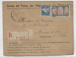 1927 - ALGERIE - ENVELOPPE De SERVICE Des PTT RECOMMANDEE (ETIQUETTE NEUTRE) De ALGER => MOULINS SUR ALLIER - Lettres & Documents