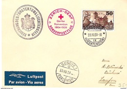 Liechtenstein 1939: Rotkreuz-Flug Zürich > Genf Mit DIENST+MARKE Zu 26 Mi 25 Mit O VADUZ  28.VIII.39 - Service