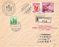 Liechtenstein 1935: Erstflug Vaduz-Innsbruck R-Brief Zu F10+16 Mi 144+148 DIENST+SACHE No. 21 Mi 20 Mit O VADUZ 1.VII.35 - Service