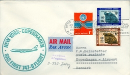 1971 NACIONES UNIDAS  , PRIMER VUELO / FIRST FLIGHT , SAS , NEW YORK - COPENHAGEN - Lettres & Documents