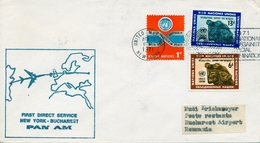 1971 NACIONES UNIDAS  , PRIMER VUELO / FIRST FLIGHT , PAN AM , NEW YORK - BUCAREST - Cartas & Documentos