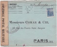 Lettre Argentina, Ouvert Par L'autorité Militaire 304 (Controle Postal), Cachet Buenos Aires 1916 + Vignette Comité Patr - Covers & Documents