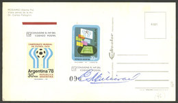 TOPIC FOOTBALL: GJ.1769/70, 1977 Argentina Football World Cup, Cmpl. Set Of 2 Values On Back Of A Postcard, With The Sig - Other & Unclassified