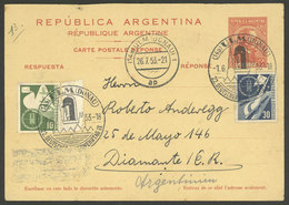 GERMANY: Reply-paid Postal Card Of Argentina (GJ.TAR- 86) Sent To Diamante On 26/JUL/1956 With German Postage, And Arriv - Autres & Non Classés