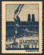 GERMANY: 1899 Cinderella, Topic Sports, Swimming, With Little Thin Spot On Back, VF Front, Rare! - Andere & Zonder Classificatie