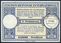 GERMANY: International Reply Coupon (IRC) Of 25Pf., With Postmark Of Attendorn 25/OC/1941, VF Quality! - Other & Unclassified