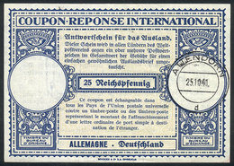 GERMANY: International Reply Coupon (IRC) Of 25Pf., With Postmark Of Attendorn 25/OC/1941, VF Quality! - Altri & Non Classificati