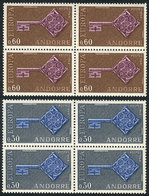 FRENCH ANDORRA: Yvert 188/189, 1968 Topic Europa, MNH Blocks Of 4, Excellent Quality, Catalog Value Euros 140. - Ongebruikt