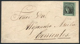 ARGENTINA: GJ.4, 1864 Yellow-green, On Undated Folded Cover With Typical Pen Cancellation Of Esquina, Signed By Victor K - Corrientes (1856-1880)