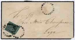 ARGENTINA: GJ.5, 1865 Blue-green, Type 8, Franking A Front Of Mourning Cover Sent To Goya, With THREE STRIKES Of Rimless - Corrientes (1856-1880)