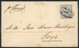 ARGENTINA: GJ.3, 15c. Blue Franking A Folded Cover Dated 14/JUL/1860, Cancelled By ROSARIO - FRANCA Double Ellipse, To G - Unused Stamps