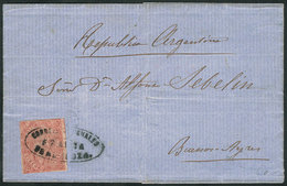 ARGENTINA: GJ.25B, 4th Printing, Dark LILAC ROSE (and Lightly Mulatto), Franking A Folded Cover Sent From Mendoza To Bue - Covers & Documents