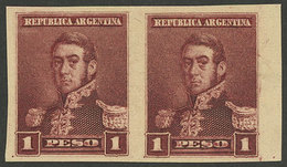 ARGENTINA: GJ.148P, 1892 1P. San Martín IMPERFORATE PAIR, Issued Without Gum, VF Quality! - Autres & Non Classés