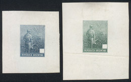 ARGENTINA: PLOWMAN: 2 Die Proofs Printed On Paper Of Glazed Front In Light Blue And Green Colors, VF Quality, Rare! - Andere & Zonder Classificatie