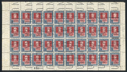 ARGENTINA: GJ.593o, 1923 San Martín 20P. With Horizontal Honeycomb Watermark, COMPLETE SHEET Of 40 Examples With Perfora - Andere & Zonder Classificatie