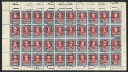 ARGENTINA: GJ.593o, 1923 San Martín 20P. With Horizontal Honeycomb Watermark, COMPLETE SHEET Of 40 Examples With Perfora - Altri & Non Classificati