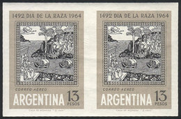 ARGENTINA: GJ.1287P, 1964 Discovery Of America, IMPERFORATE PAIR, VF Quality! - Airmail