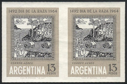 ARGENTINA: GJ.1287P, 1964 Discovery Of America, IMPERFORATE PAIR, VF Quality! - Posta Aerea