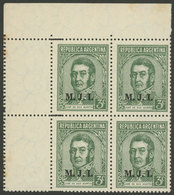 ARGENTINA: GJ.436, Block Of 4 With SMALL LABELS AT LEFT, MNH But With Some Staining On Gum, Rare! - Dienstmarken